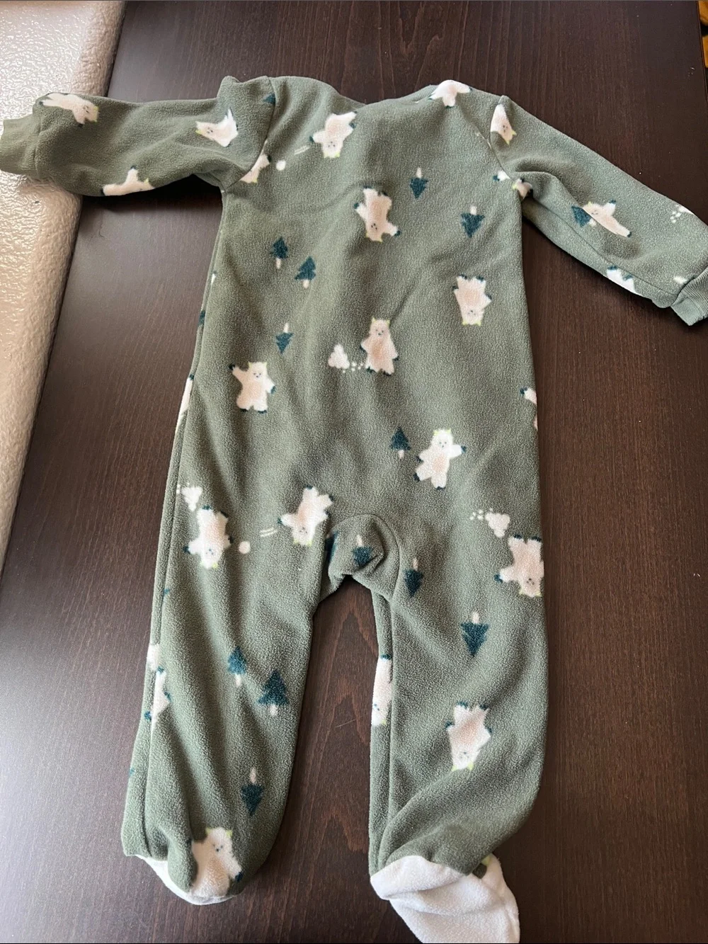 Plush Polar Bear Print Olive Green Kids One-Piece